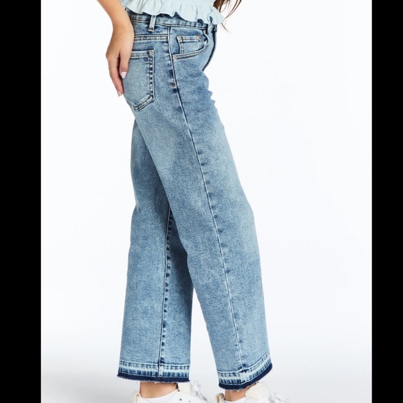 Tractr High Rise Straight Washed Denim Dark Blue Fray Hem Jeans 2/26 - Picture 1 of 6